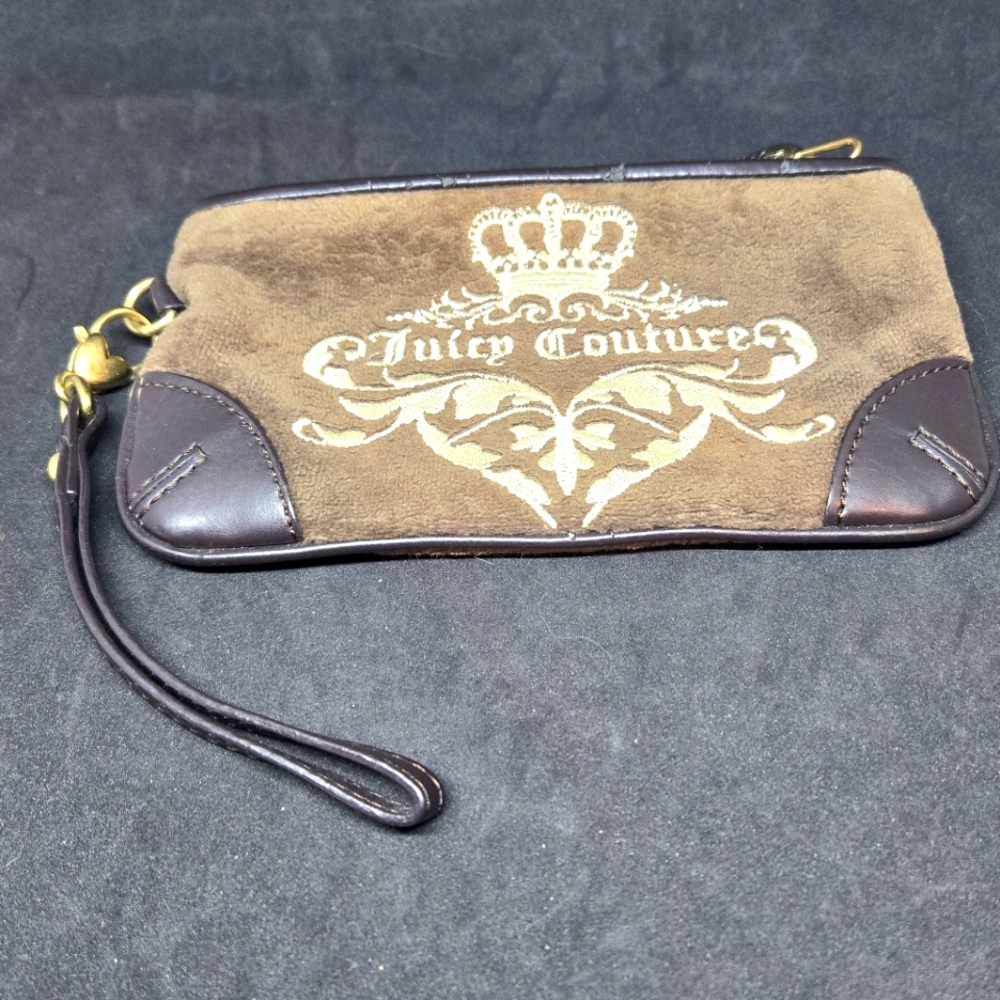 Vtg Juicy Couture Brown Wristlet Purse